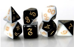 TEG - 7 Black & White w/ Gold Split Polyhedral Dice